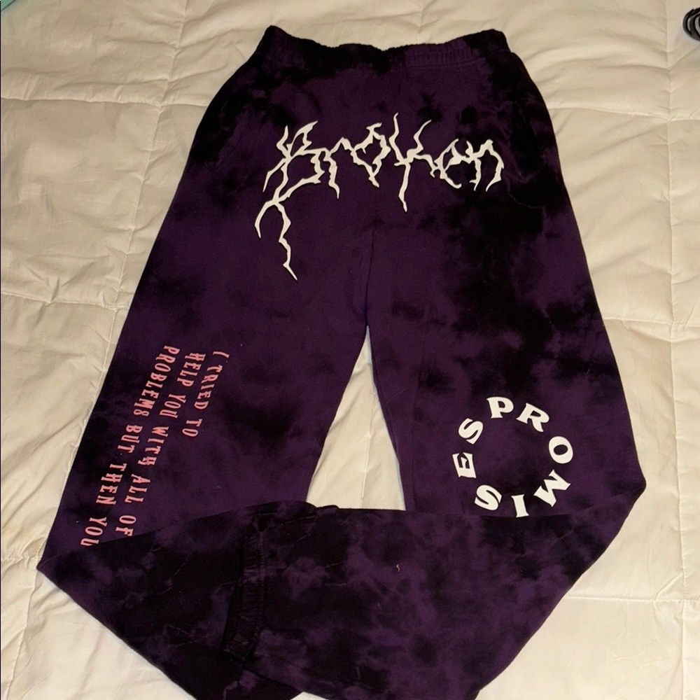 Purple Graphic Broken Promises Joggers